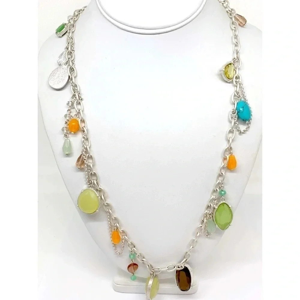 Lia Sophia Silver Gem Crystal Dangle Necklace